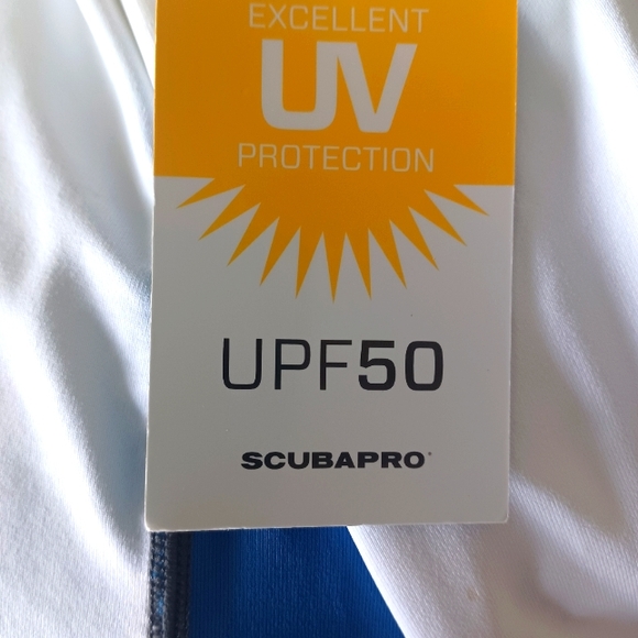 SCUBAPRO TALL NECK RASHGUARD NWT LONG SLEEVE UPF 50 MEDIUM BLUE & WHITE - Picture 7 of 16